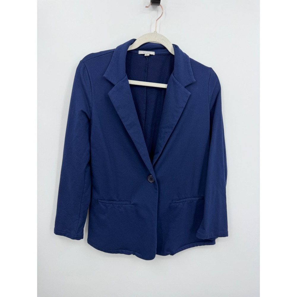Pleione Knit Blazer Women Size M Navy Blue Single Button Cotton Stretch KCR8041
